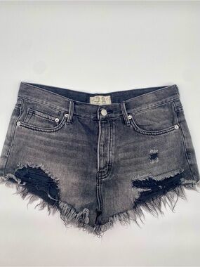 We The Free Charcoal Distressed Denim Cutoff Shorts